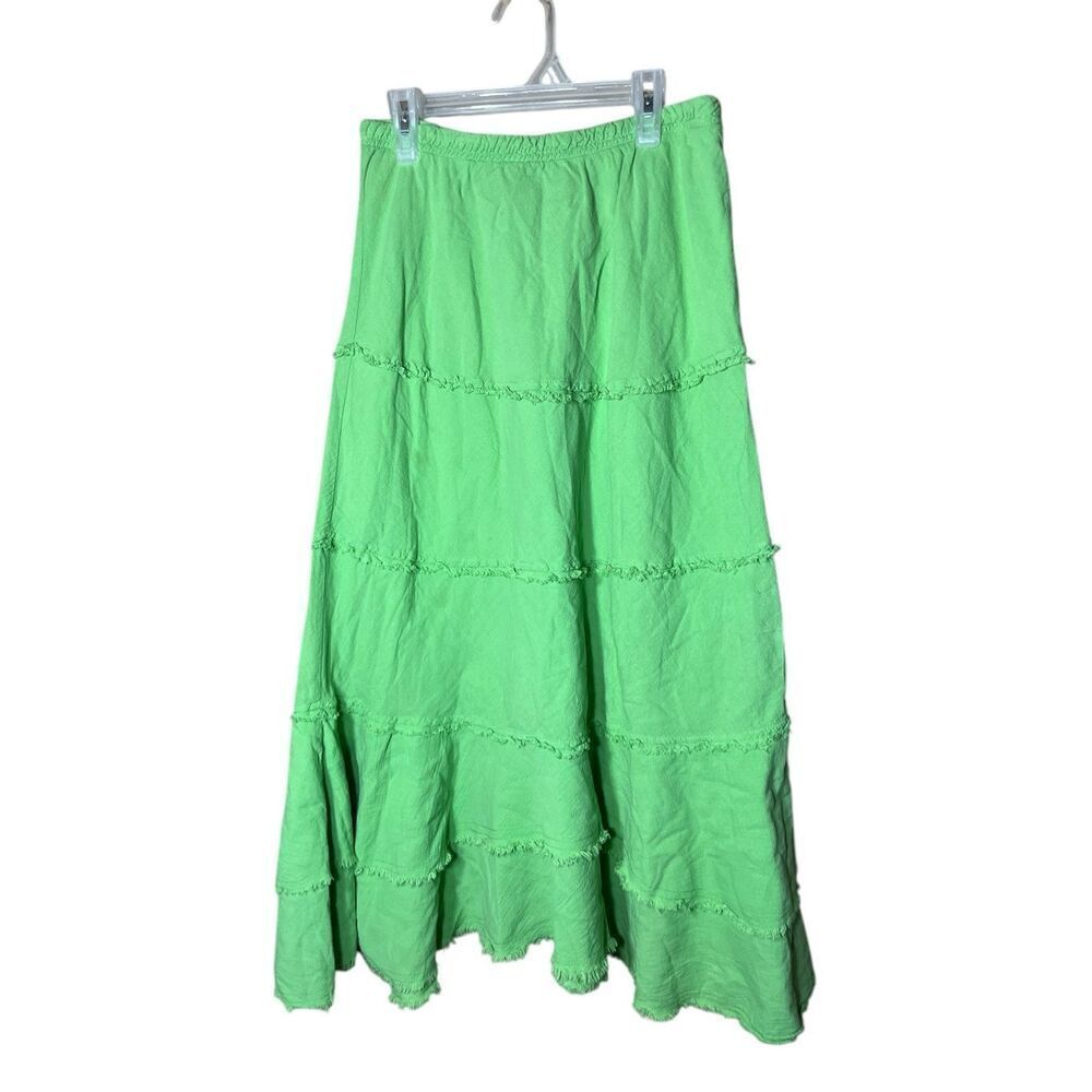 Soft Surroundings Green Tiered Maxi Skirt‎ Size S